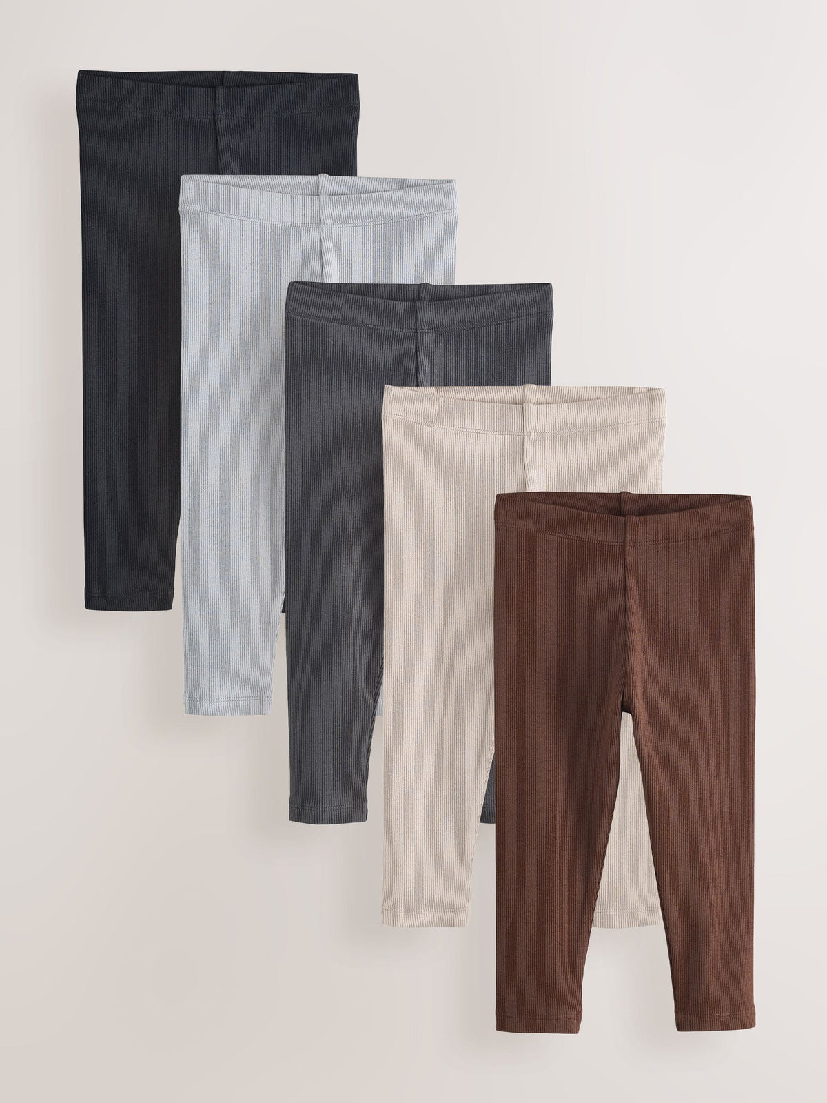 Brown/Grey Ribbed Leggings 5 Pack (3mths-7yrs)