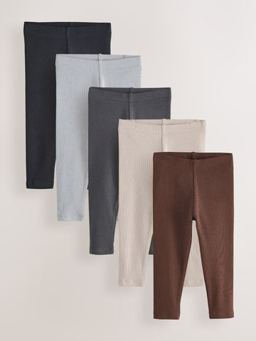 Brown/Grey Ribbed Leggings 5 Pack (3mths-7yrs)