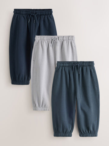 Blue/Navy Wide Cuffed Joggers 3 Pack (3mths-7yrs)