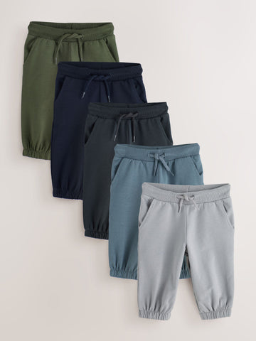 Grey/Black/Green Regular Fit Joggers 5 Pack (3mths-7yrs)