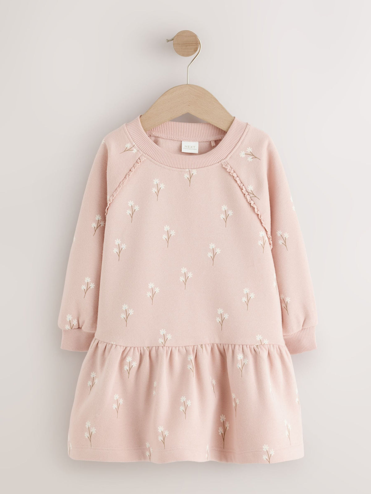 Cream Pink Ditsy Floral Long Sleeve Sweat Dress (3mths-7yrs)