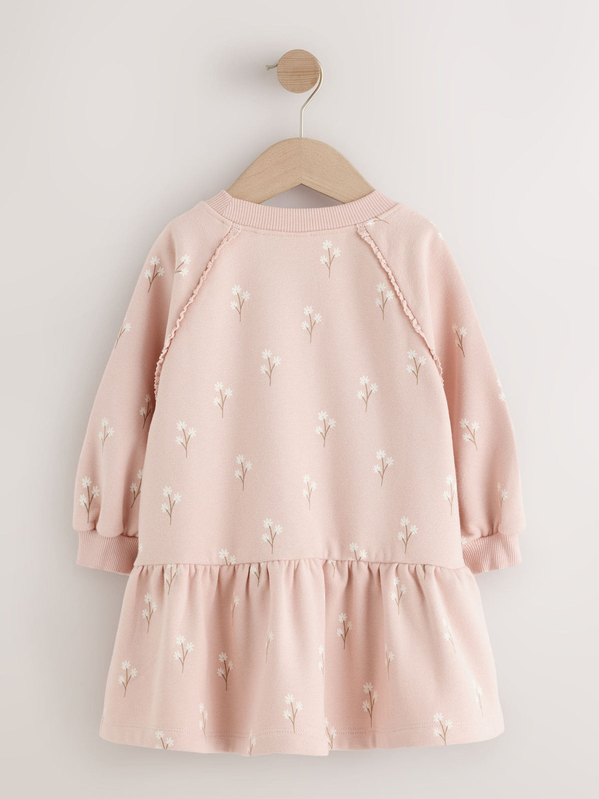 Cream Pink Ditsy Floral Long Sleeve Sweat Dress (3mths-7yrs)