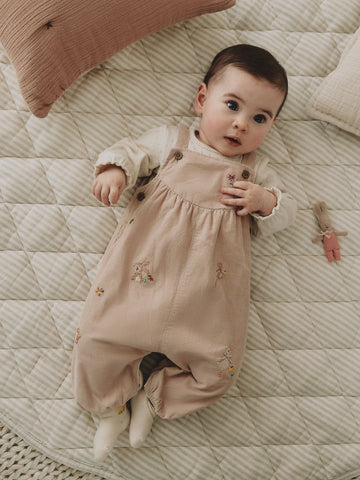 Ecru Bunny Baby Cord Dungarees And Long Sleeve Bodysuits 2 Piece Set (0mths-2yrs)