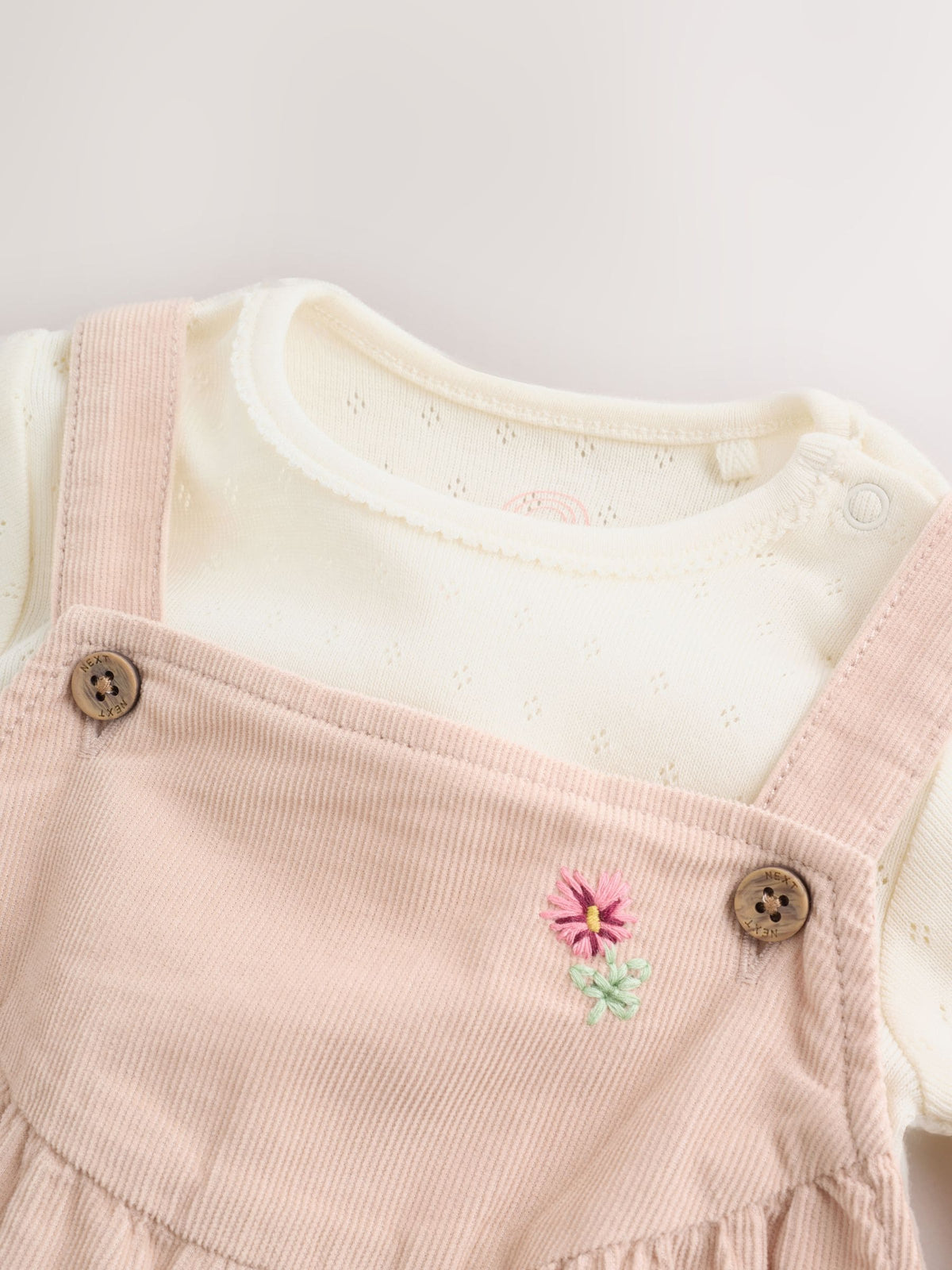 Ecru Bunny Baby Cord Dungarees And Long Sleeve Bodysuits 2 Piece Set (0mths-2yrs)