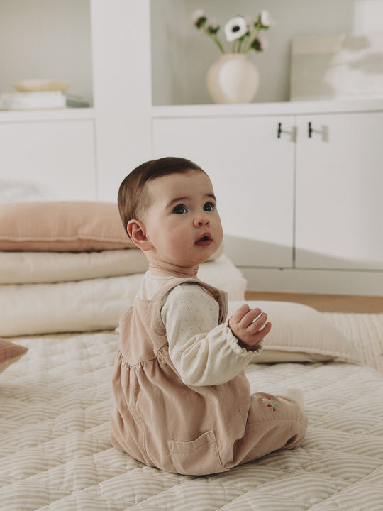 Ecru Bunny Baby Cord Dungarees And Long Sleeve Bodysuits 2 Piece Set (0mths-2yrs)