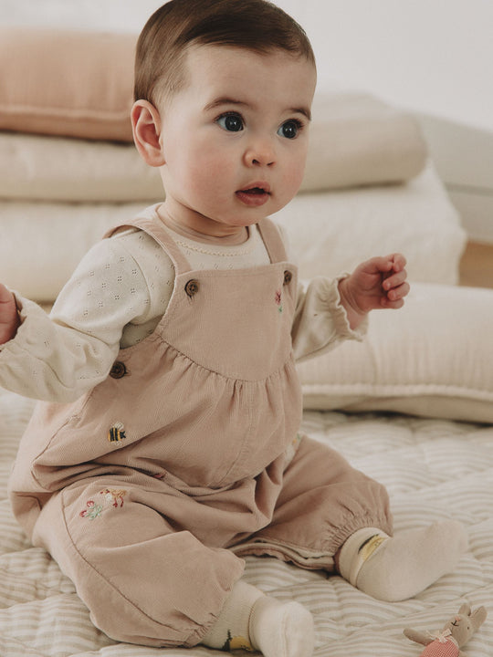 Ecru Bunny Baby Cord Dungarees And Long Sleeve Bodysuits 2 Piece Set (0mths-2yrs)