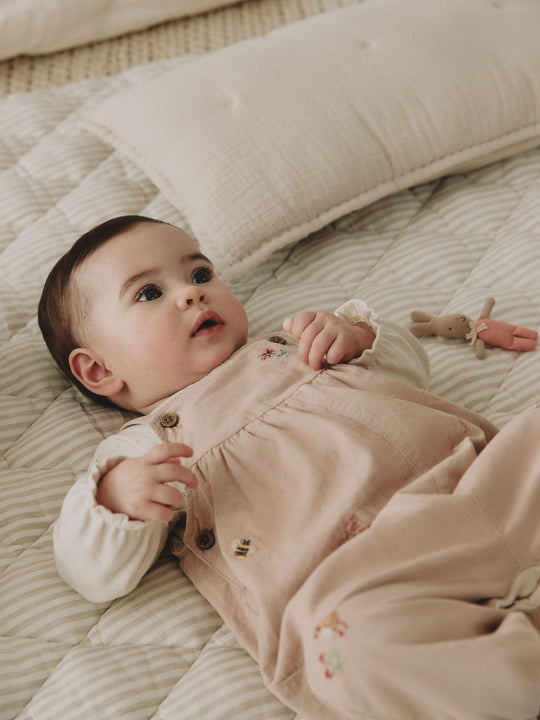 Ecru Bunny Baby Cord Dungarees And Long Sleeve Bodysuits 2 Piece Set (0mths-2yrs)