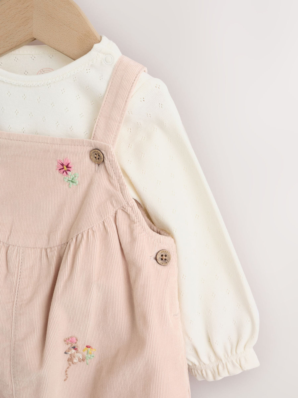 Ecru Bunny Baby Cord Dungarees And Long Sleeve Bodysuits 2 Piece Set (0mths-2yrs)
