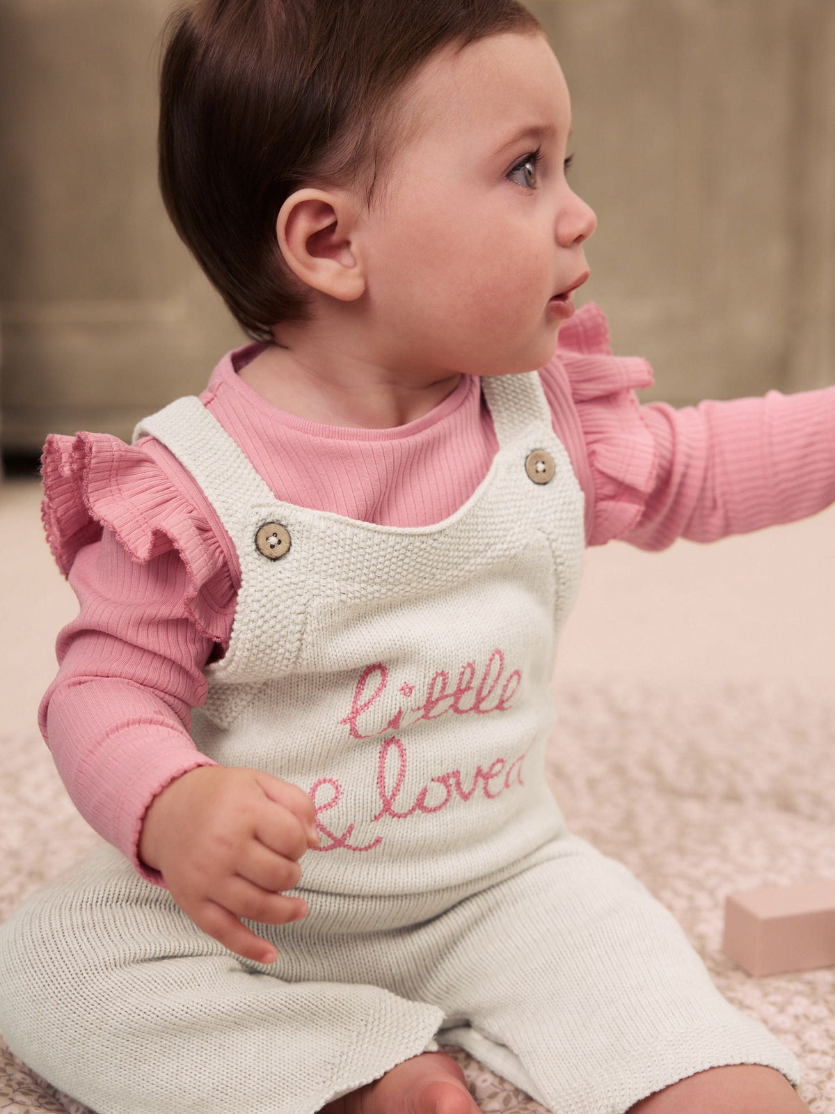 Ecru Knit Baby Bodysuit & Dungaree 2 Piece Set (0mths-2yrs)