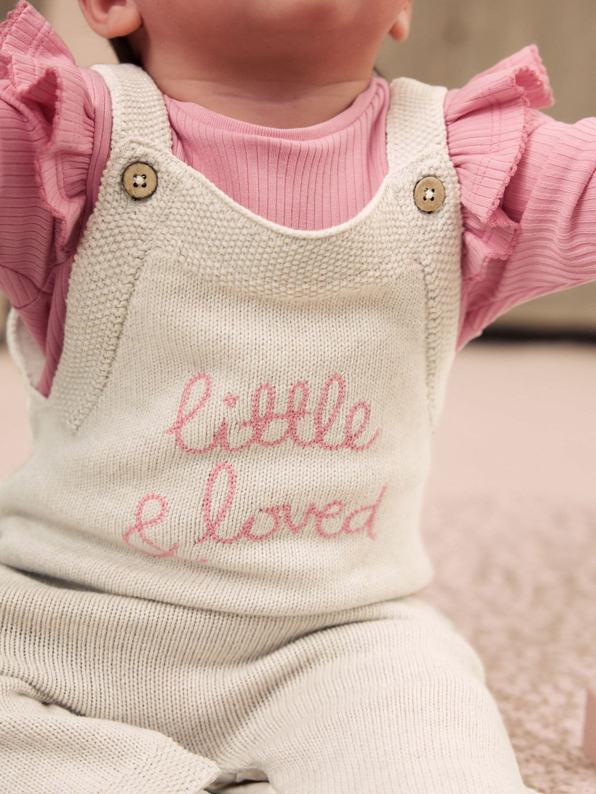 Ecru Knit Baby Bodysuit & Dungaree 2 Piece Set (0mths-2yrs)