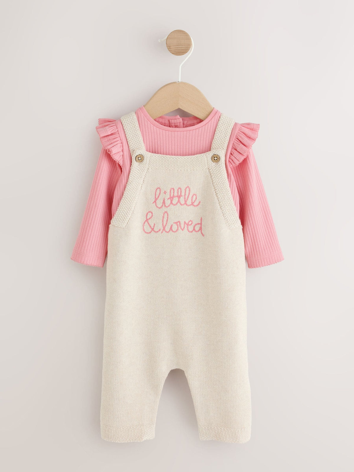 Ecru Knit Baby Bodysuit & Dungaree 2 Piece Set (0mths-2yrs)