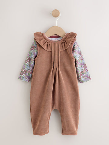 Chocolate Brown Corduroy Baby Long Sleeve Bodysuit And Dungarees Set 2 Piece (0mths-2yrs)