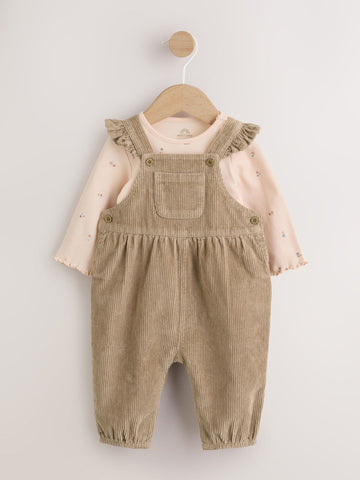Sage Green Cord Dungaree and Bodysuit Baby Set 2 Piece (0mths-2yrs)