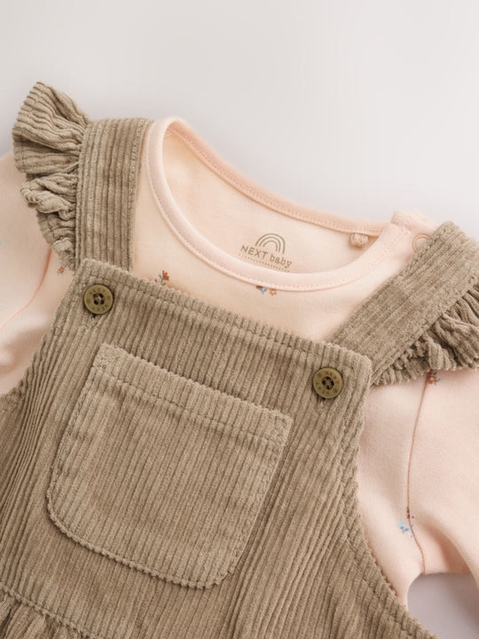 Sage Green Cord Dungaree and Bodysuit Baby Set 2 Piece (0mths-2yrs)