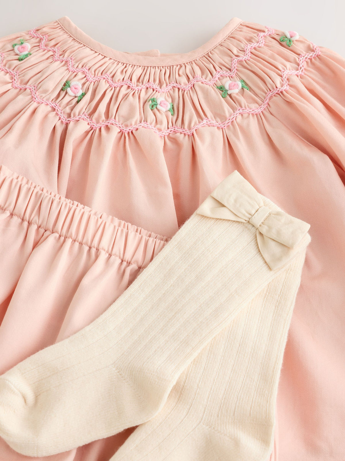 Pink Smock Woven Top, Shorts and Socks Baby Set 2 Piece (0mths-2yrs)