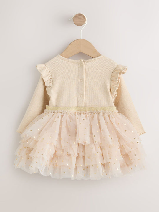 Ecru Star Baby Long Sleeve Tutu Dress (0mths-2yrs)