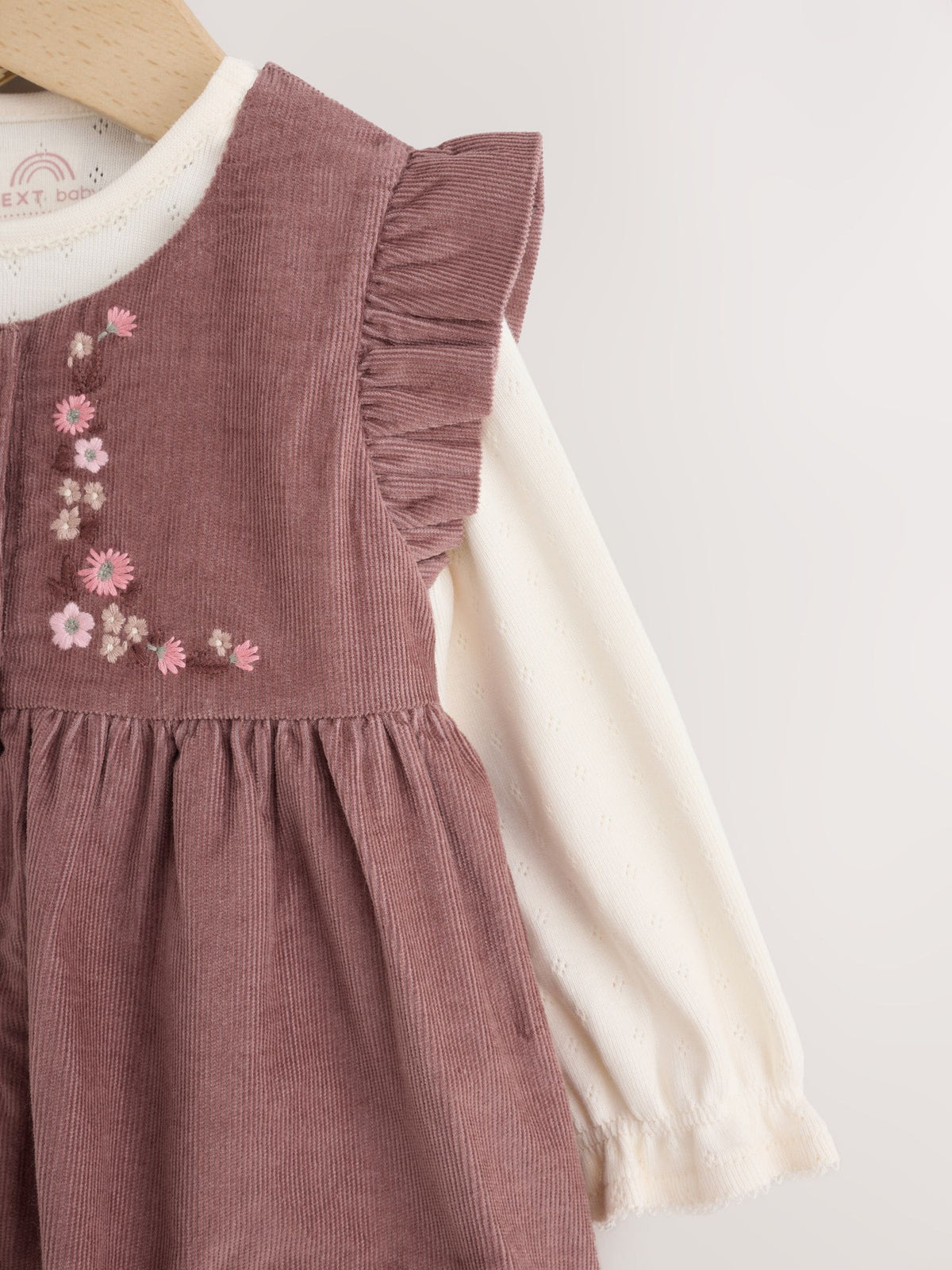 Chocolate Brown Floral Baby Pinafore Bodysuit And Tights 3 Piece Set (0mths-2yrs)