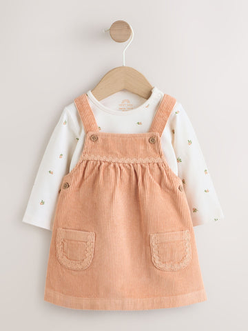 Rust Brown Cord Baby Bodysuit And Pinafore Set 2 Piece (0mths-2yrs)
