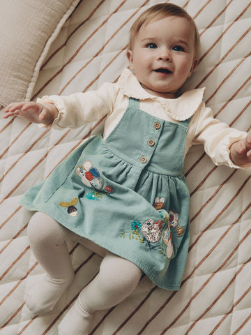 Teal Blue Baby Pinafore Bodysuit And Tights 3 Piece Set (0mths-2yrs)