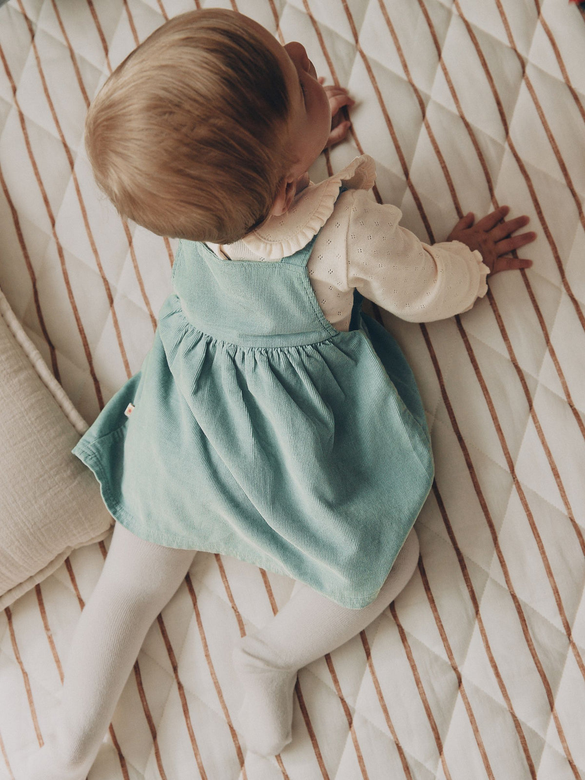 Teal Blue Baby Pinafore Bodysuit And Tights 3 Piece Set (0mths-2yrs)