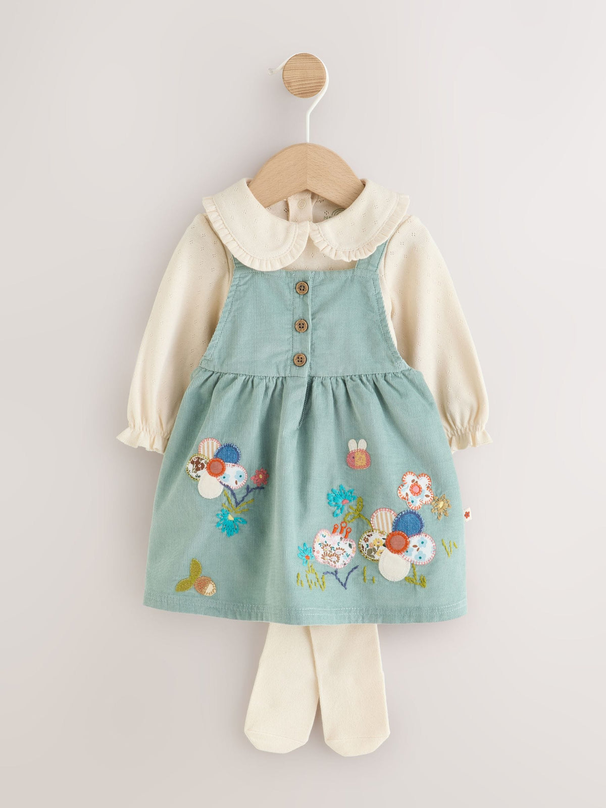 Teal Blue Baby Pinafore Bodysuit And Tights 3 Piece Set (0mths-2yrs)