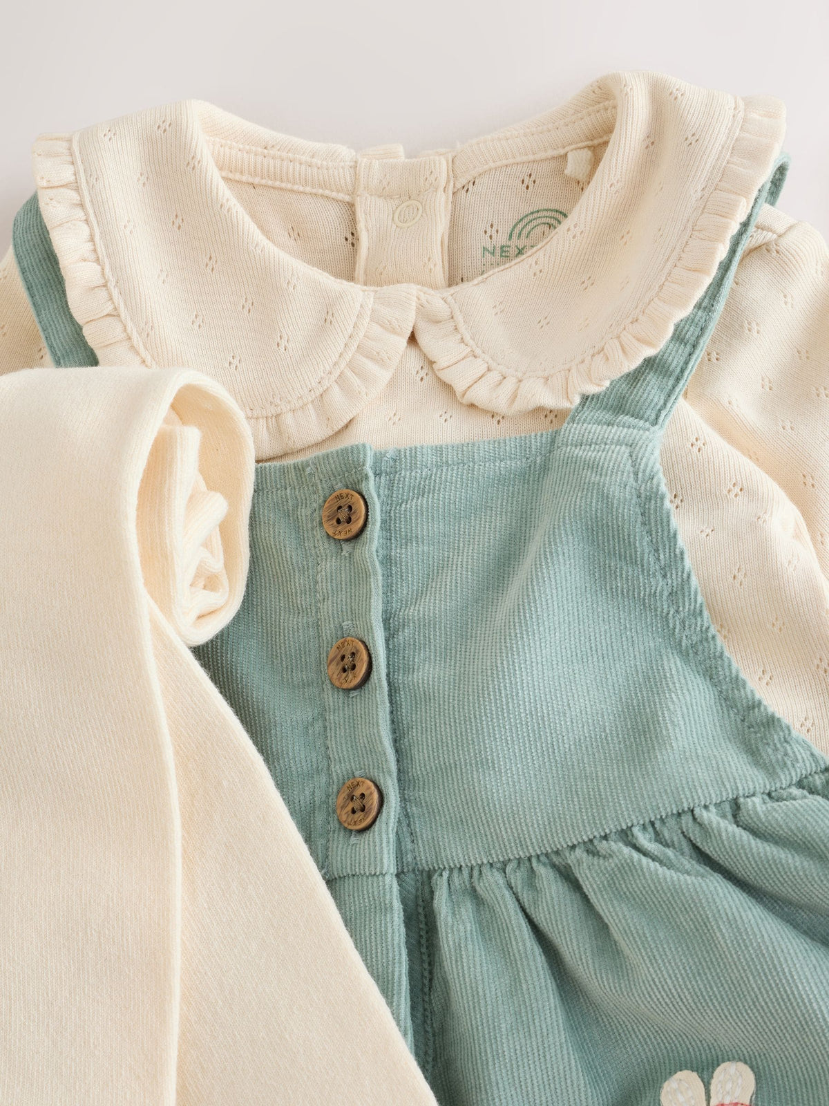 Teal Blue Baby Pinafore Bodysuit And Tights 3 Piece Set (0mths-2yrs)