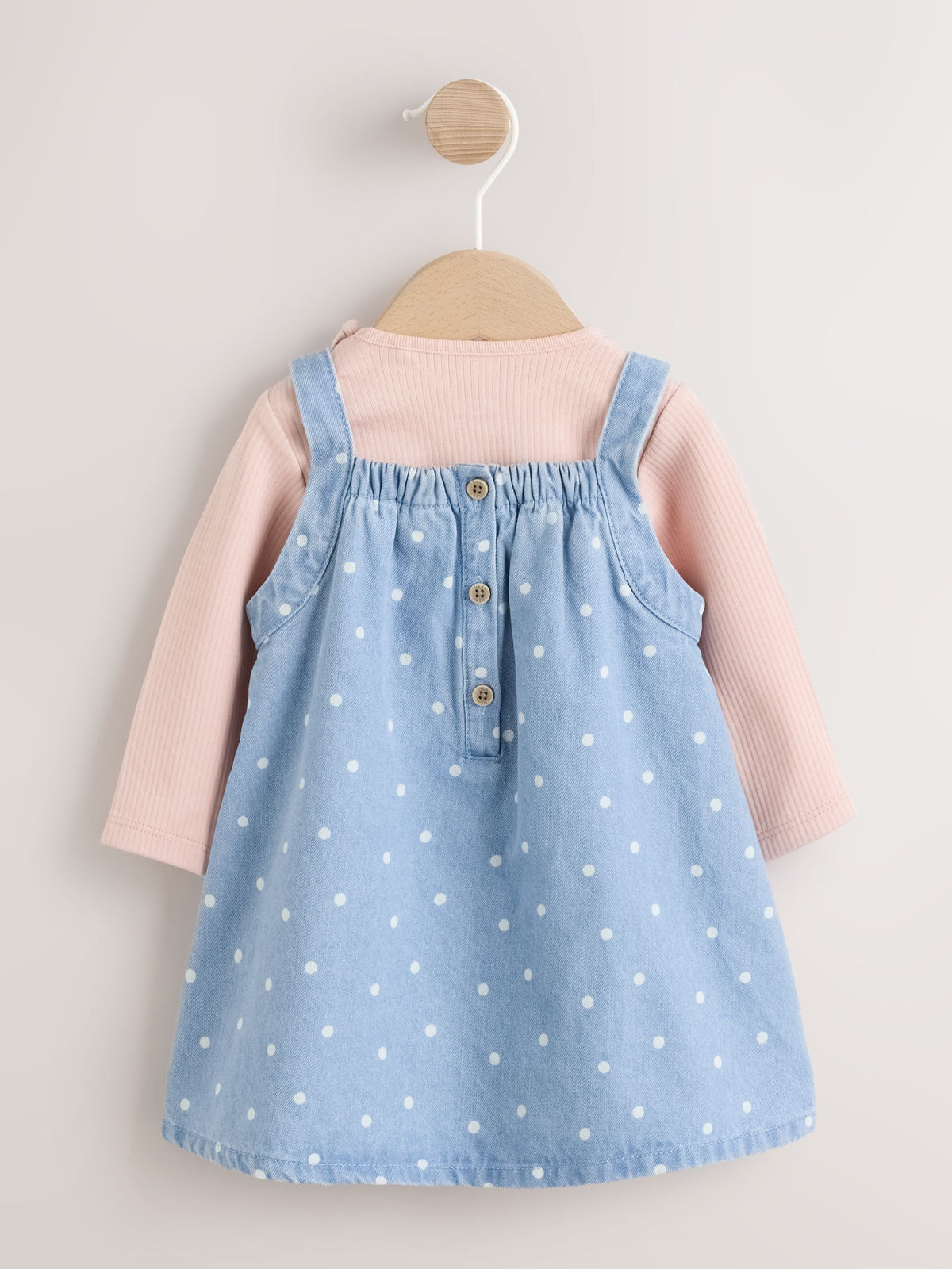 Denim Spot Baby Pinafore Long Sleeve Bodysuit And Tights 3 Piece Set (0mths-2yrs)