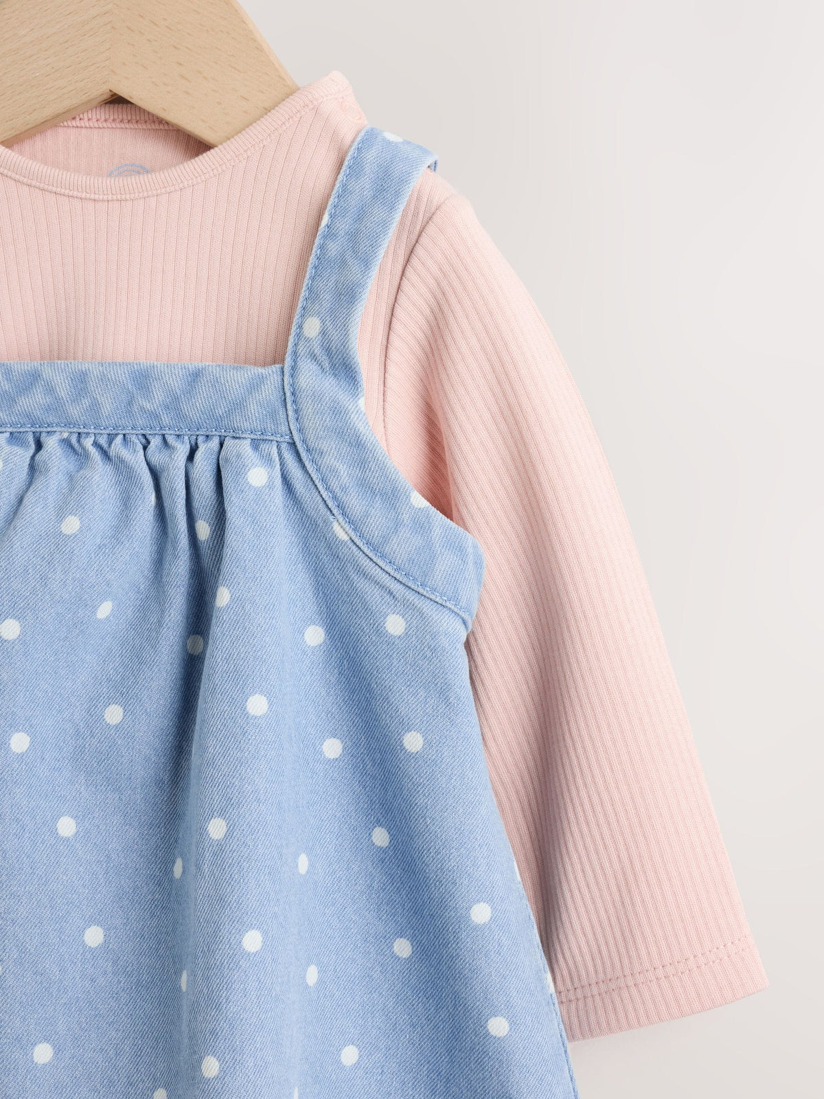 Denim Spot Baby Pinafore Long Sleeve Bodysuit And Tights 3 Piece Set (0mths-2yrs)