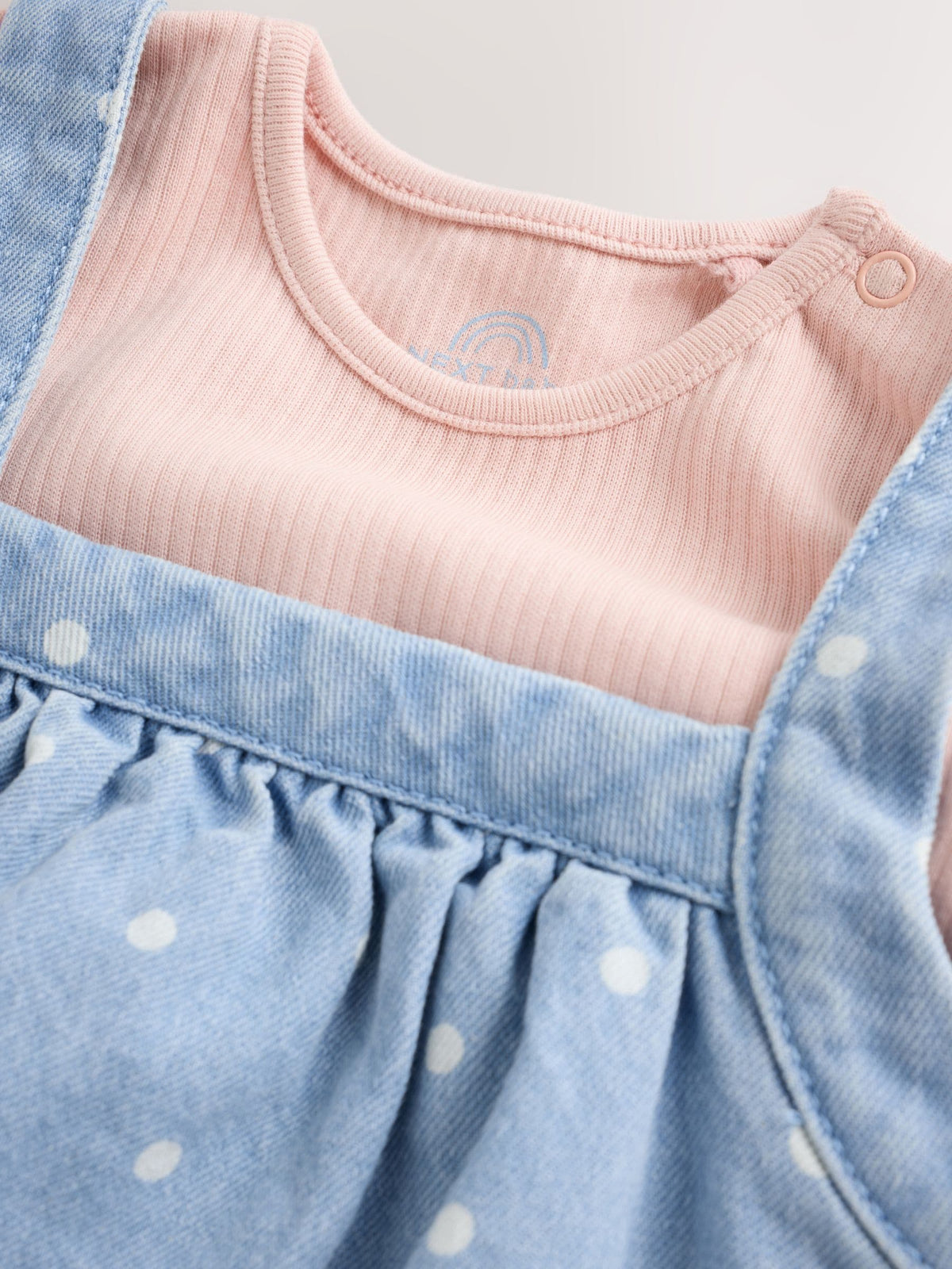 Denim Spot Baby Pinafore Long Sleeve Bodysuit And Tights 3 Piece Set (0mths-2yrs)