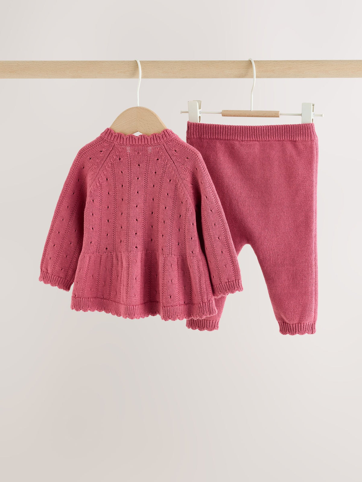 Pink Frill Knitted Bow Baby Cardigan & Leggings Set 2 Piece (0mths-2yrs)