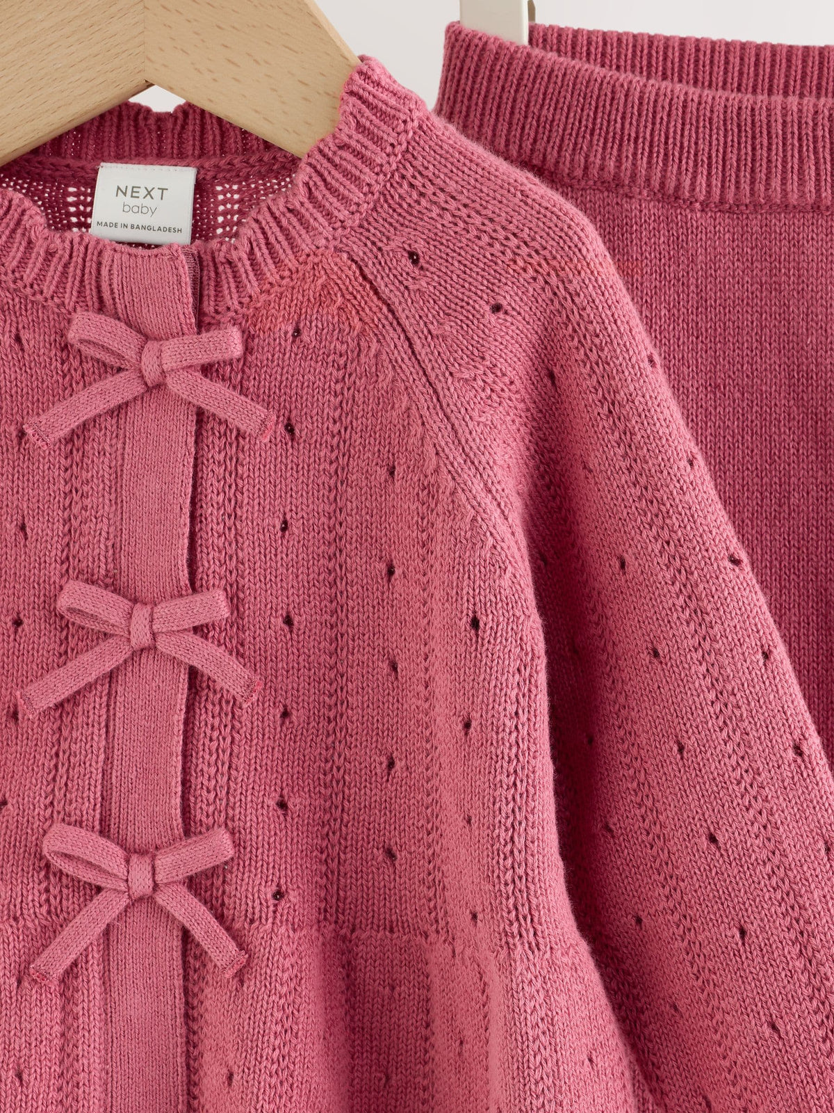 Pink Frill Knitted Bow Baby Cardigan & Leggings Set 2 Piece (0mths-2yrs)