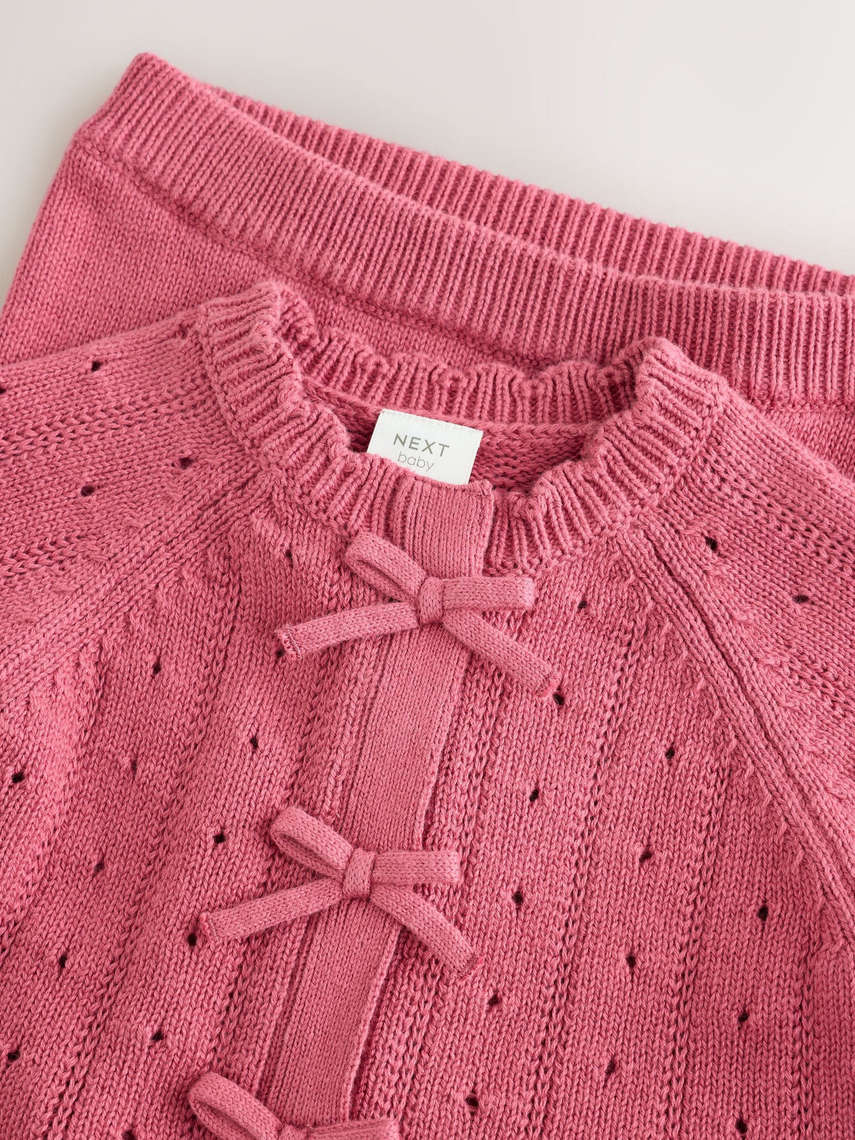 Pink Frill Knitted Bow Baby Cardigan & Leggings Set 2 Piece (0mths-2yrs)