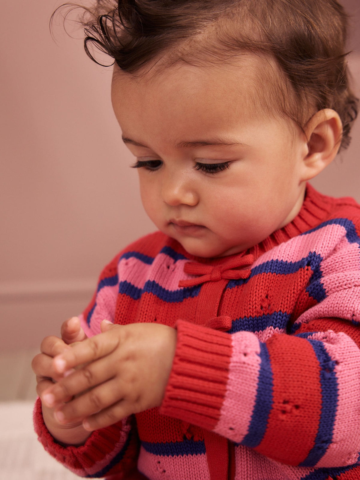 Red Stripe Knitted Bow Cardigan and Leggings Baby 2 Piece Set (0mths-2yrs)