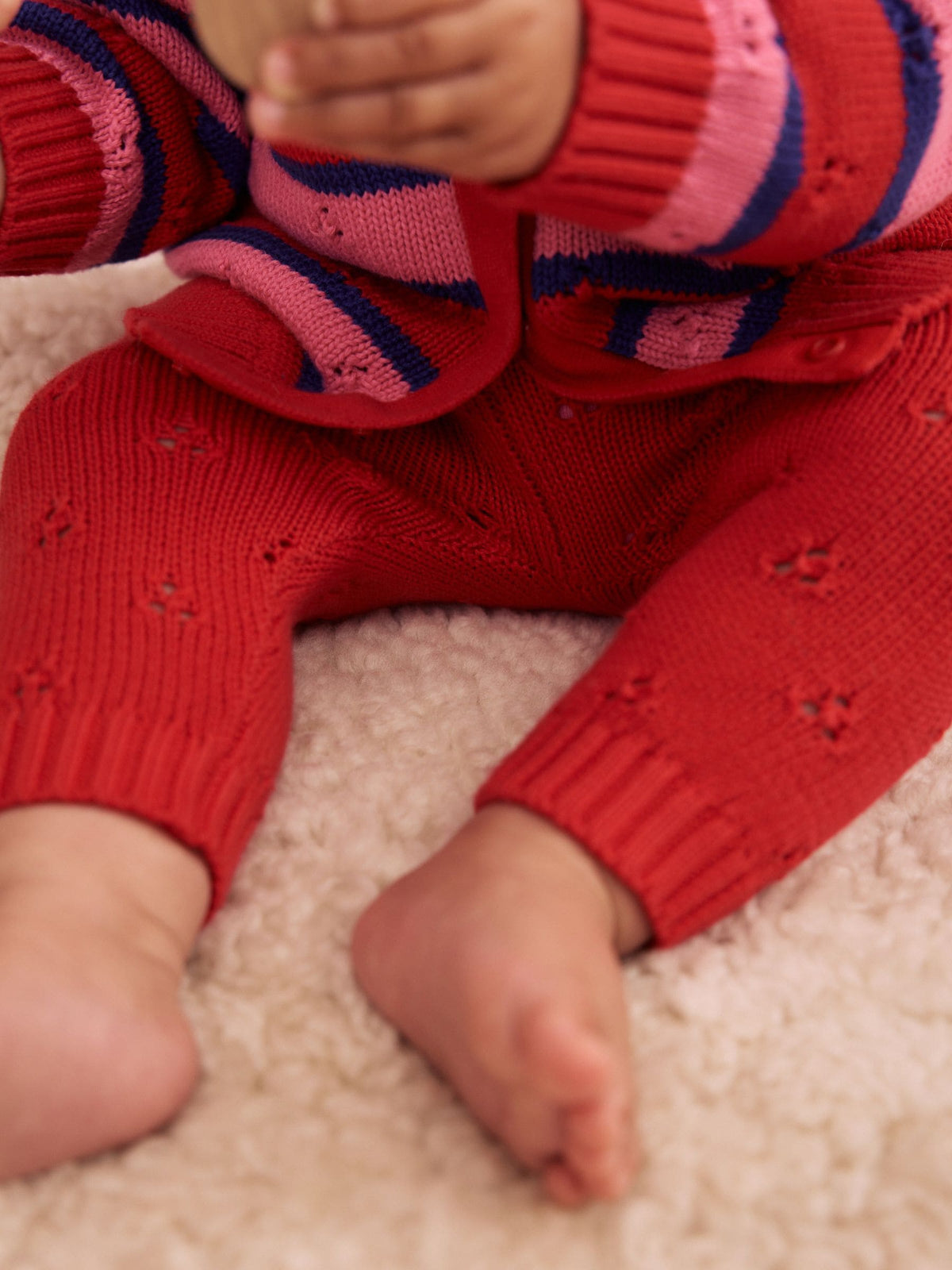 Red Stripe Knitted Bow Cardigan and Leggings Baby 2 Piece Set (0mths-2yrs)