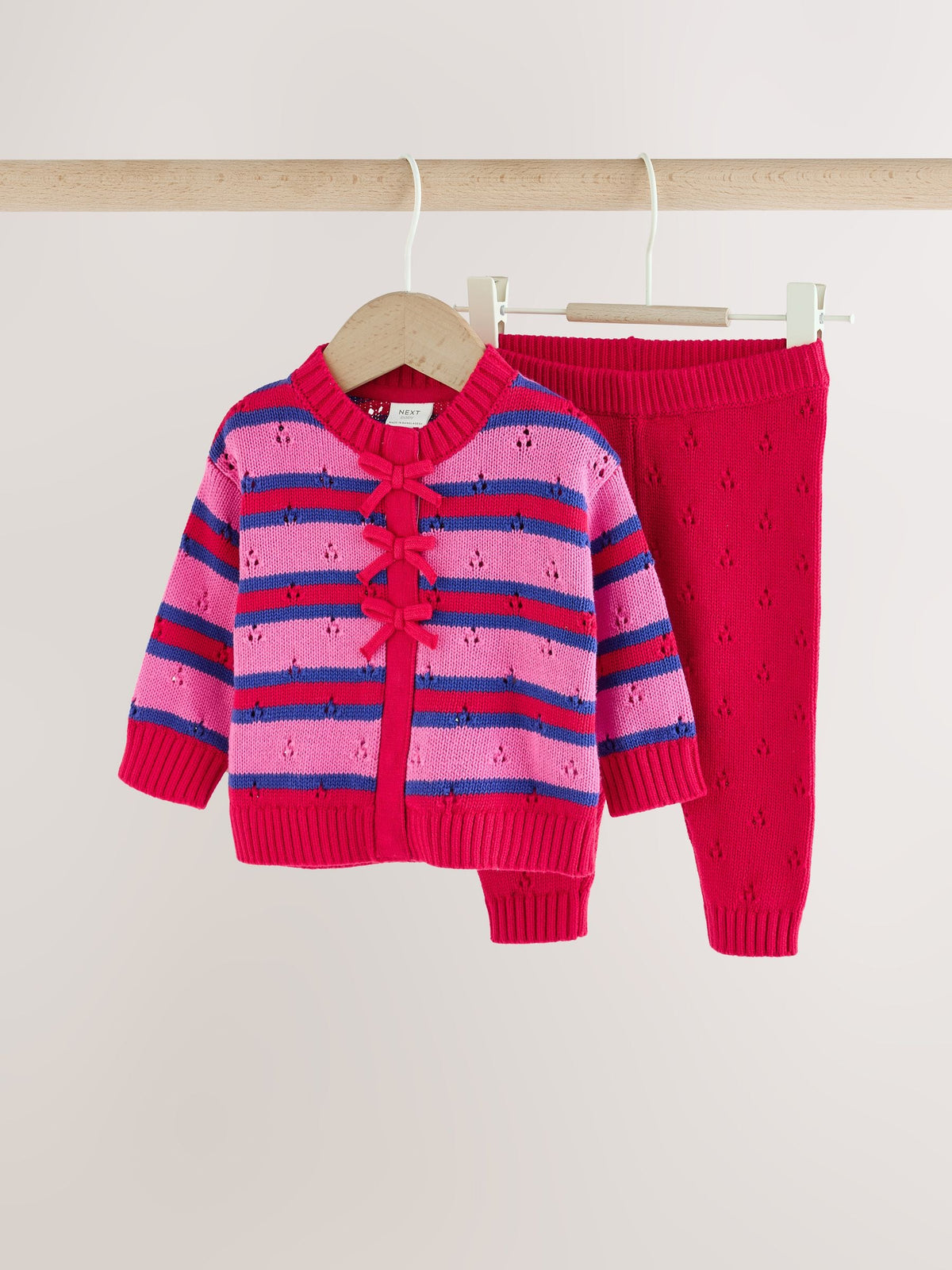 Red Stripe Knitted Bow Cardigan and Leggings Baby 2 Piece Set (0mths-2yrs)