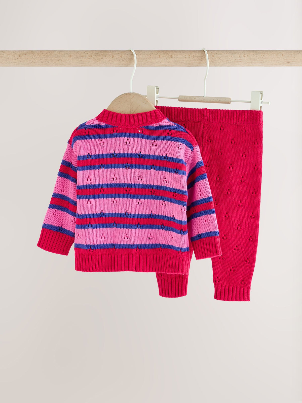 Red Stripe Knitted Bow Cardigan and Leggings Baby 2 Piece Set (0mths-2yrs)