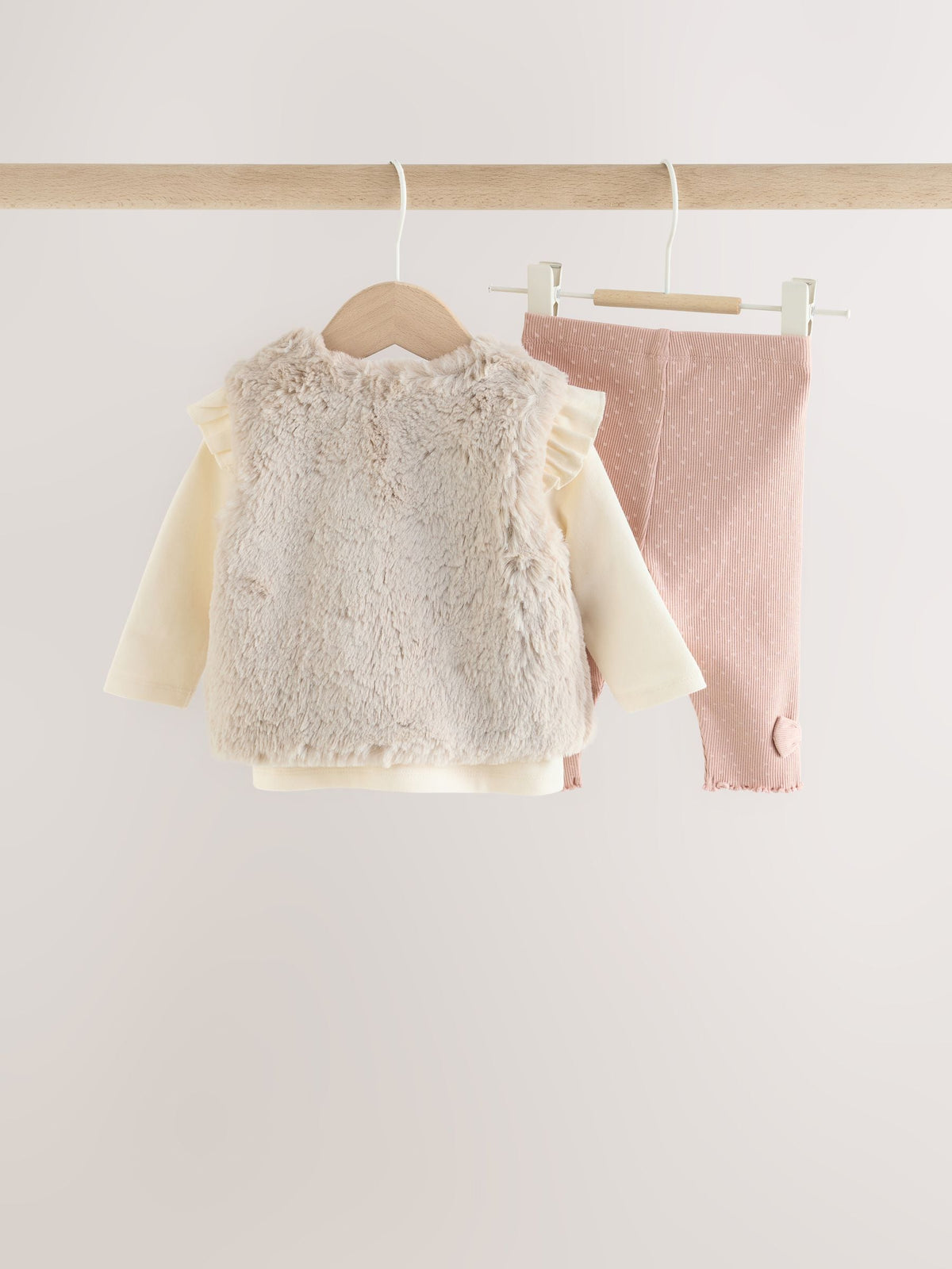 Pink/Cream Fur Baby Gilet Top and Leggings 3 Piece Set (0mths-2yrs)