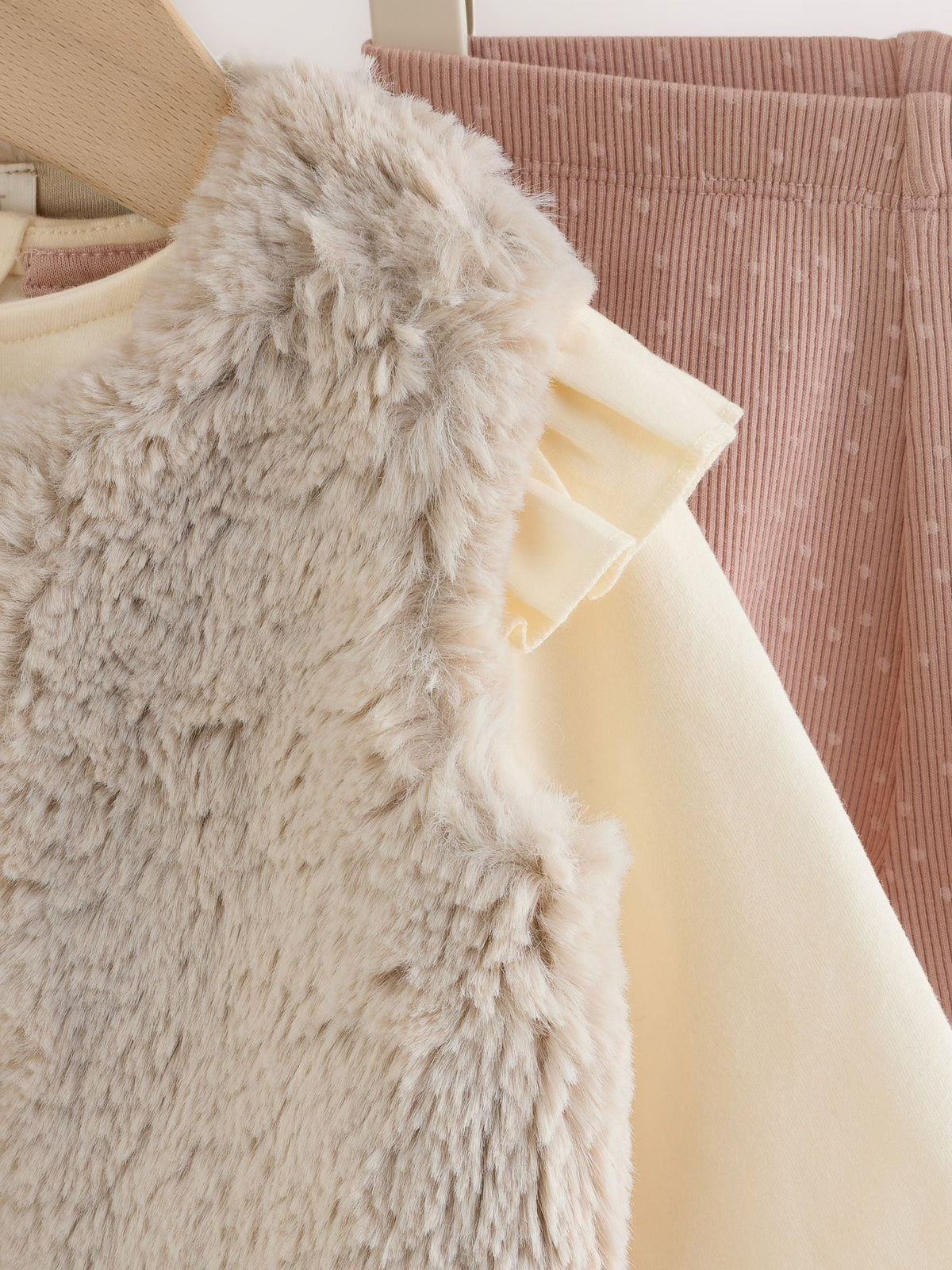 Pink/Cream Fur Baby Gilet Top and Leggings 3 Piece Set (0mths-2yrs)