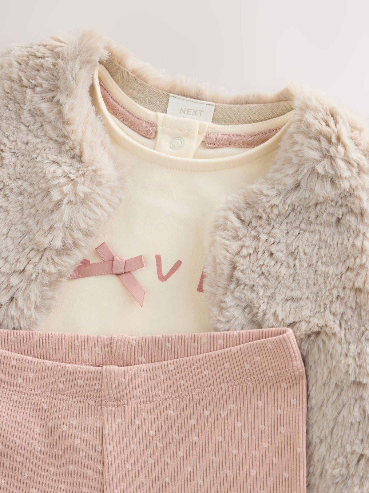 Pink/Cream Fur Baby Gilet Top and Leggings 3 Piece Set (0mths-2yrs)