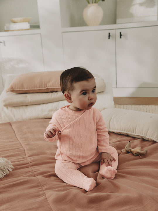 Pink Pointelle Bodysuit Leggings And Cardigan Baby Set 3 Piece (0-9mths)