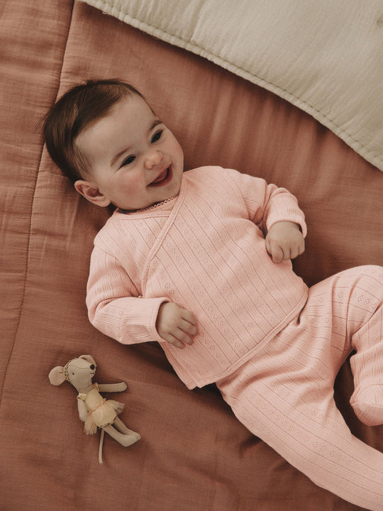 Pink Pointelle Bodysuit Leggings And Cardigan Baby Set 3 Piece (0-9mths)