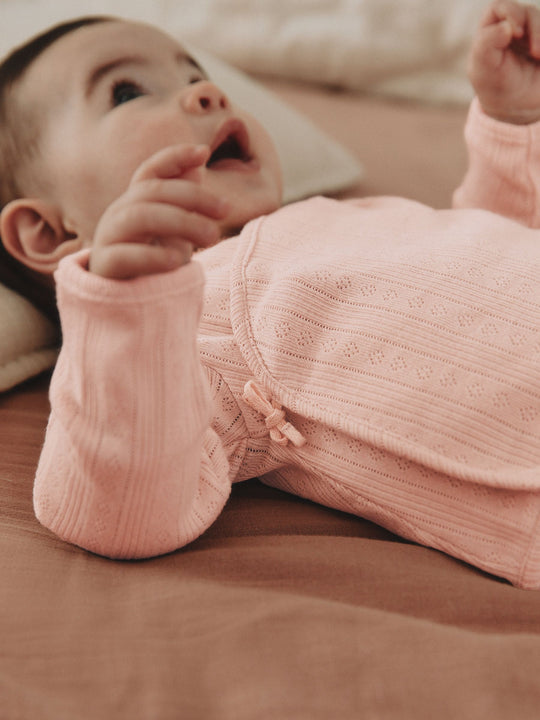 Pink Pointelle Bodysuit Leggings And Cardigan Baby Set 3 Piece (0-9mths)