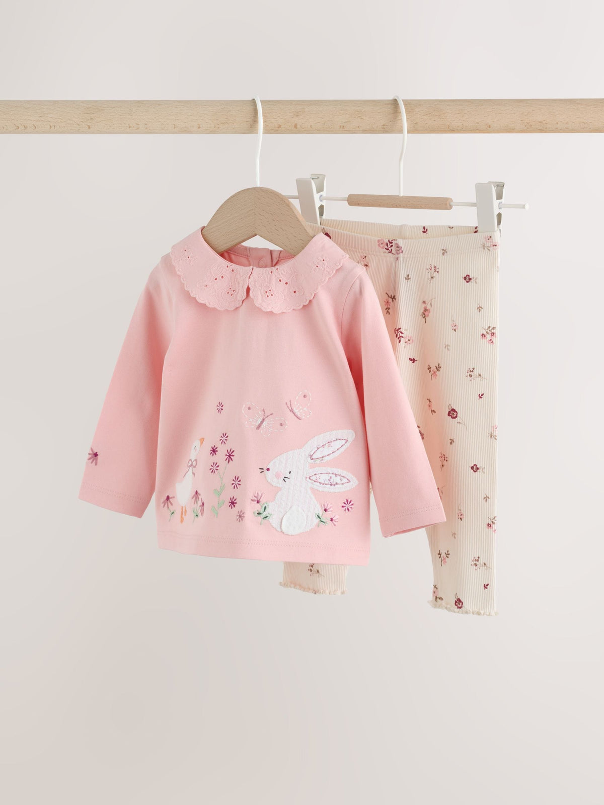 Pink Bunny Long Sleeve Top and Leggings Baby 2 Piece Set (0mths-2yrs)