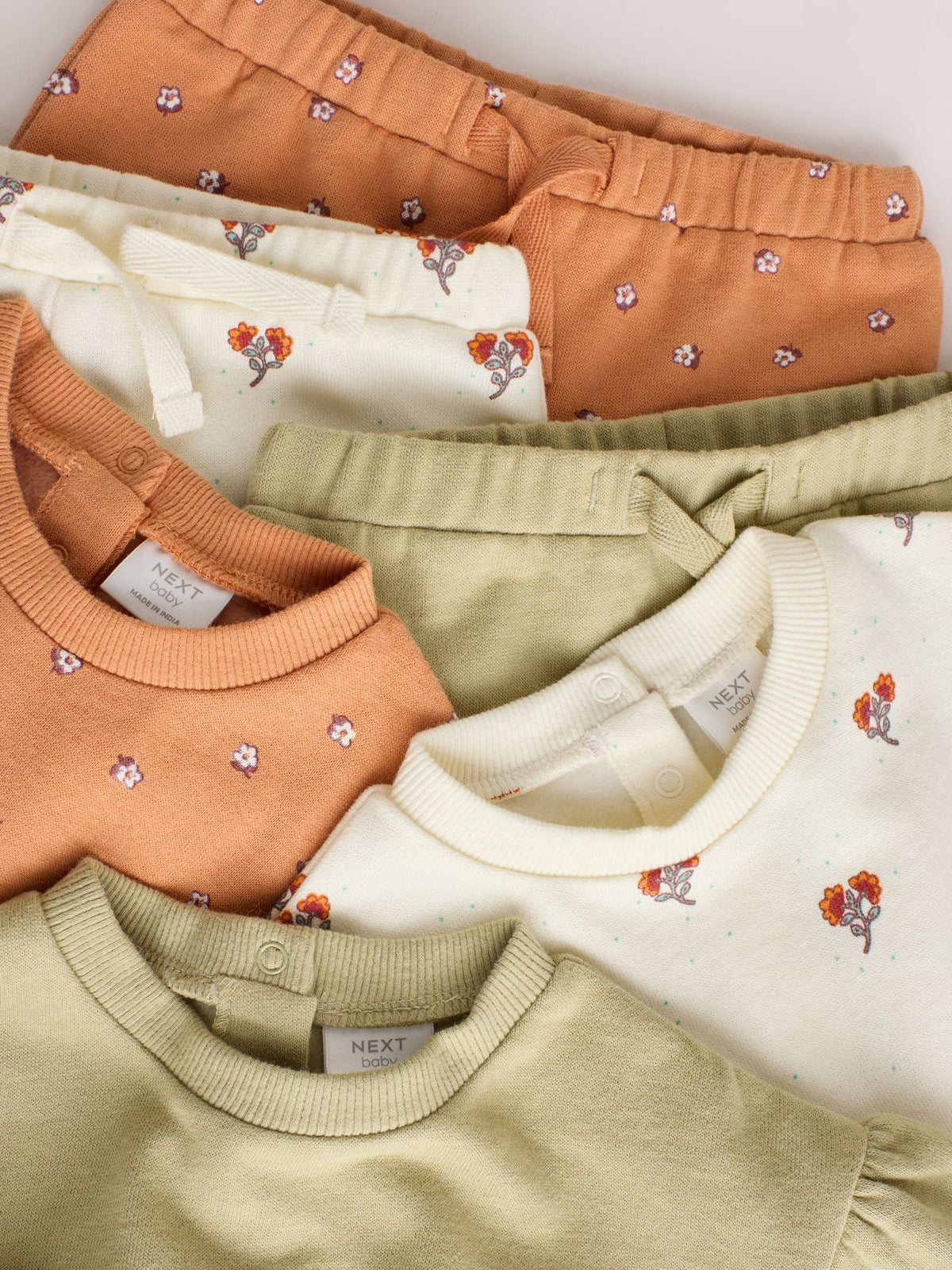 Green Floral Baby Sweat Top And Joggers 6 Pack (0mths-2yrs)