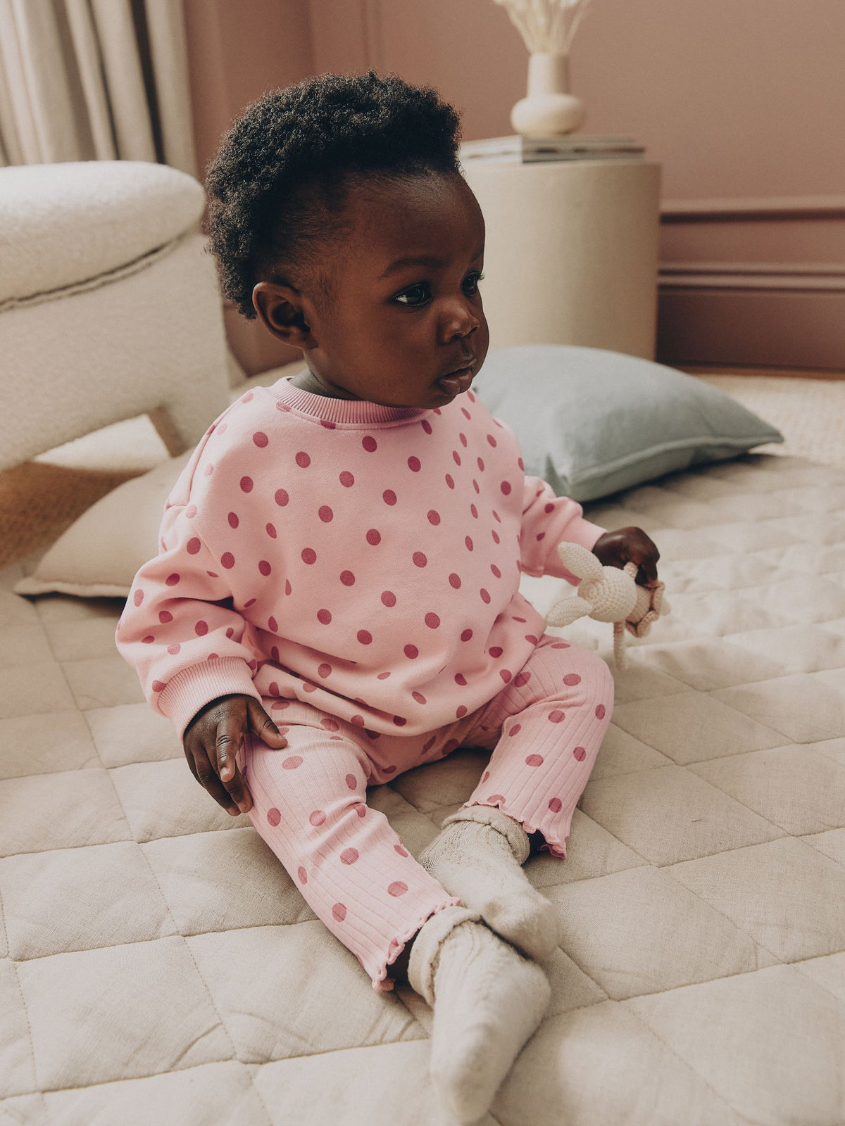 Chocolate Brown and Pink Spot Baby Sweater and Leggings Set 6 Piece (0mths-2yrs)
