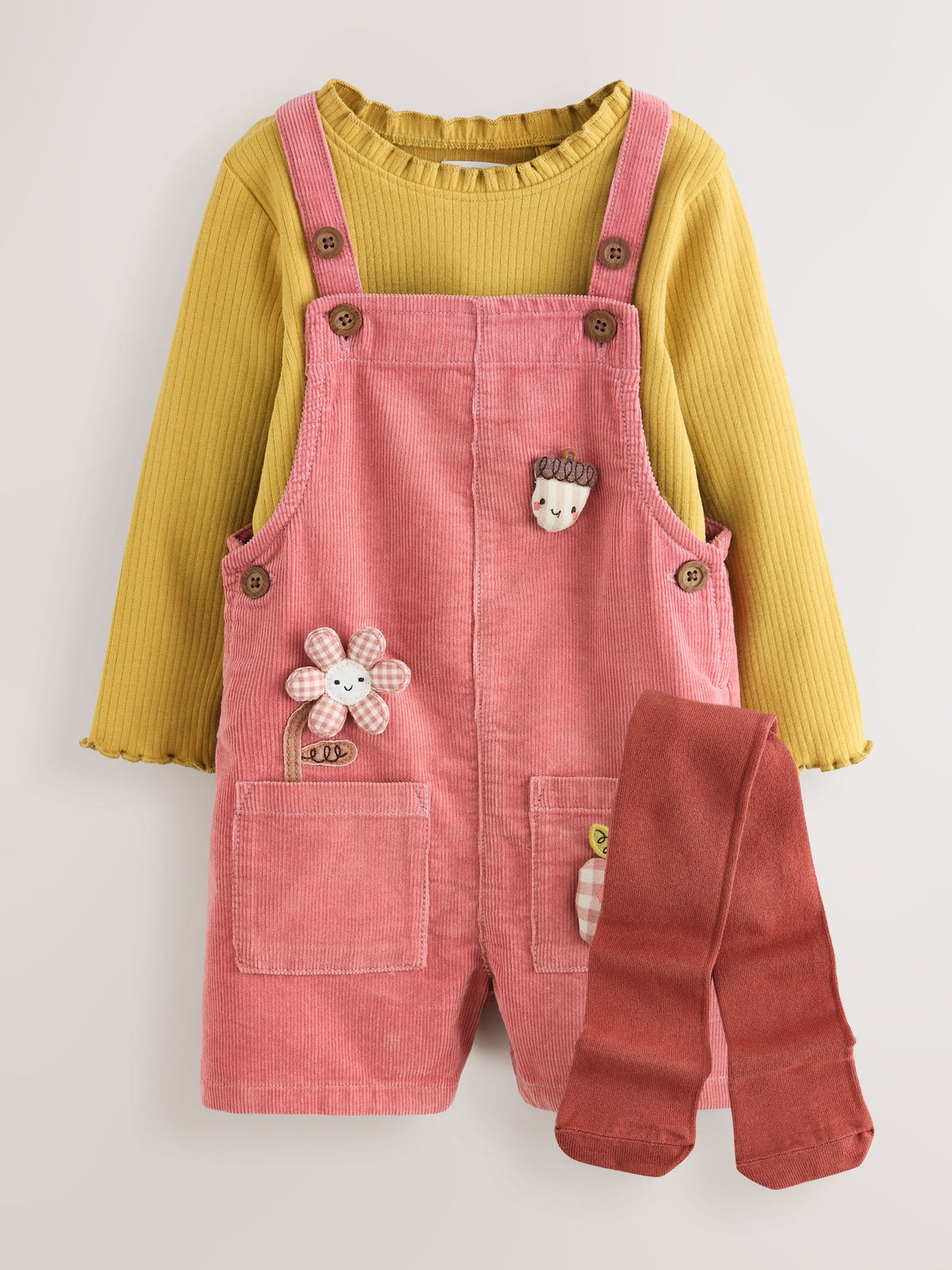 Pink Corduroy Dungaree & Tights Set (3mths-7yrs)
