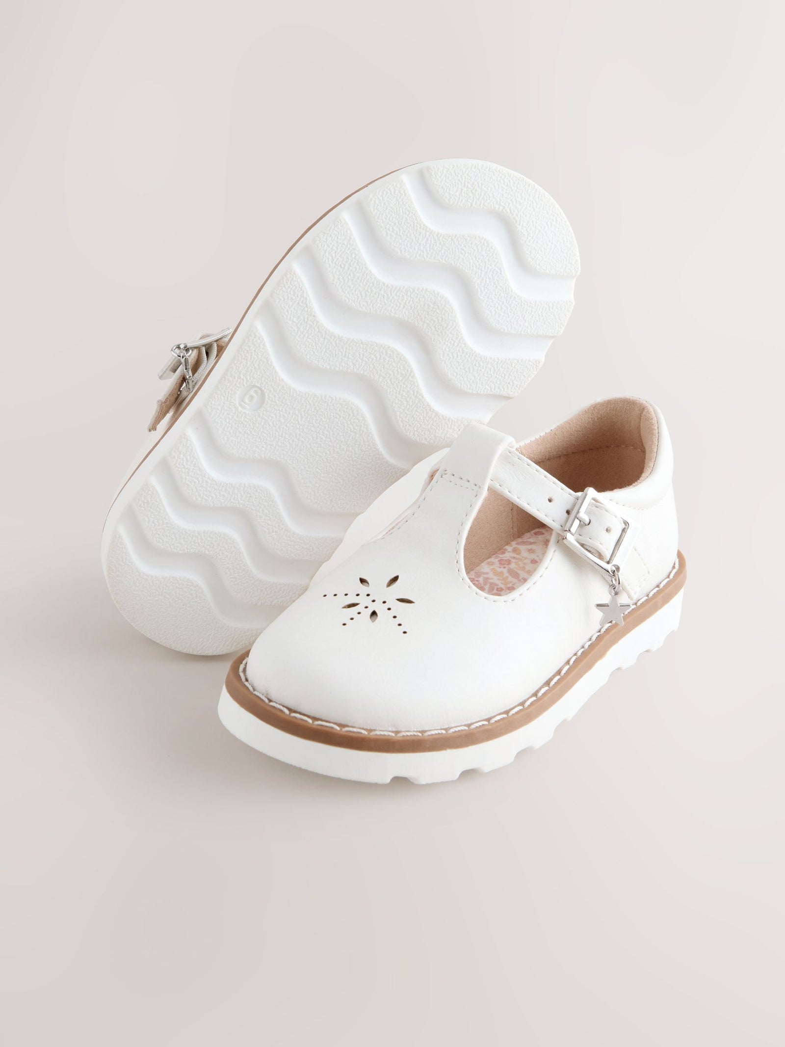 White Wide Fit (G) T-Bar Shoes