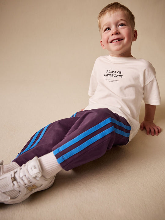 Burgundy Red Wide Leg Side Stripe Joggers (3mths-7yrs)