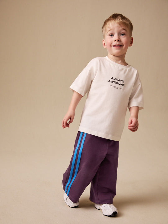 Burgundy Red Wide Leg Side Stripe Joggers (3mths-7yrs)