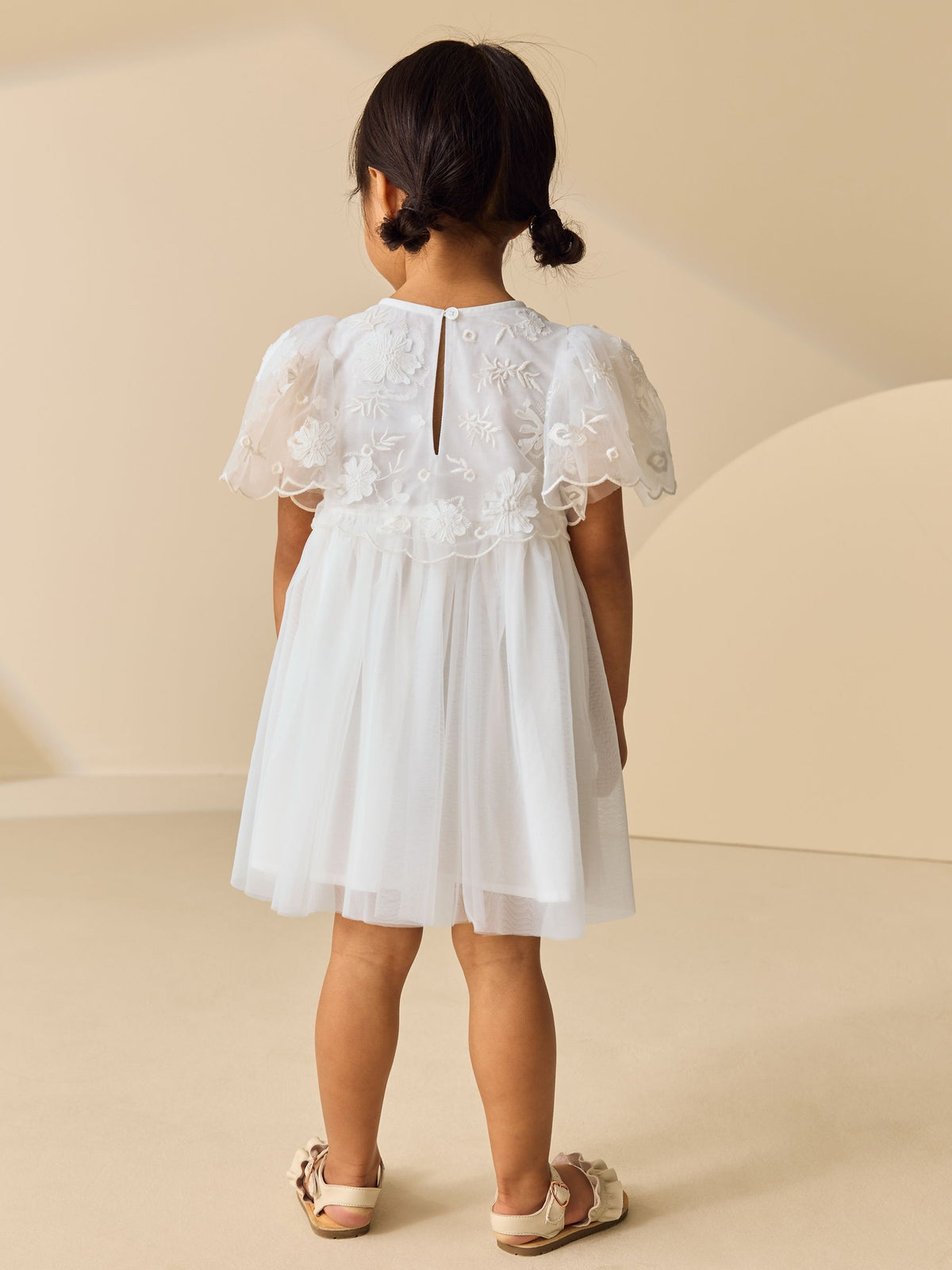 White Embroidered Mesh Occasion Dress (3mths-8yrs)